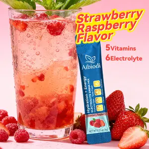 Aibiodi Strawberry Raspberry Electrolyte Powder | Zero Sugar Hydration + Energy Drink Mix | 6 Electrolytes & 5 Vitamins | Keto Friendly | 1 Packets for 16oz Water