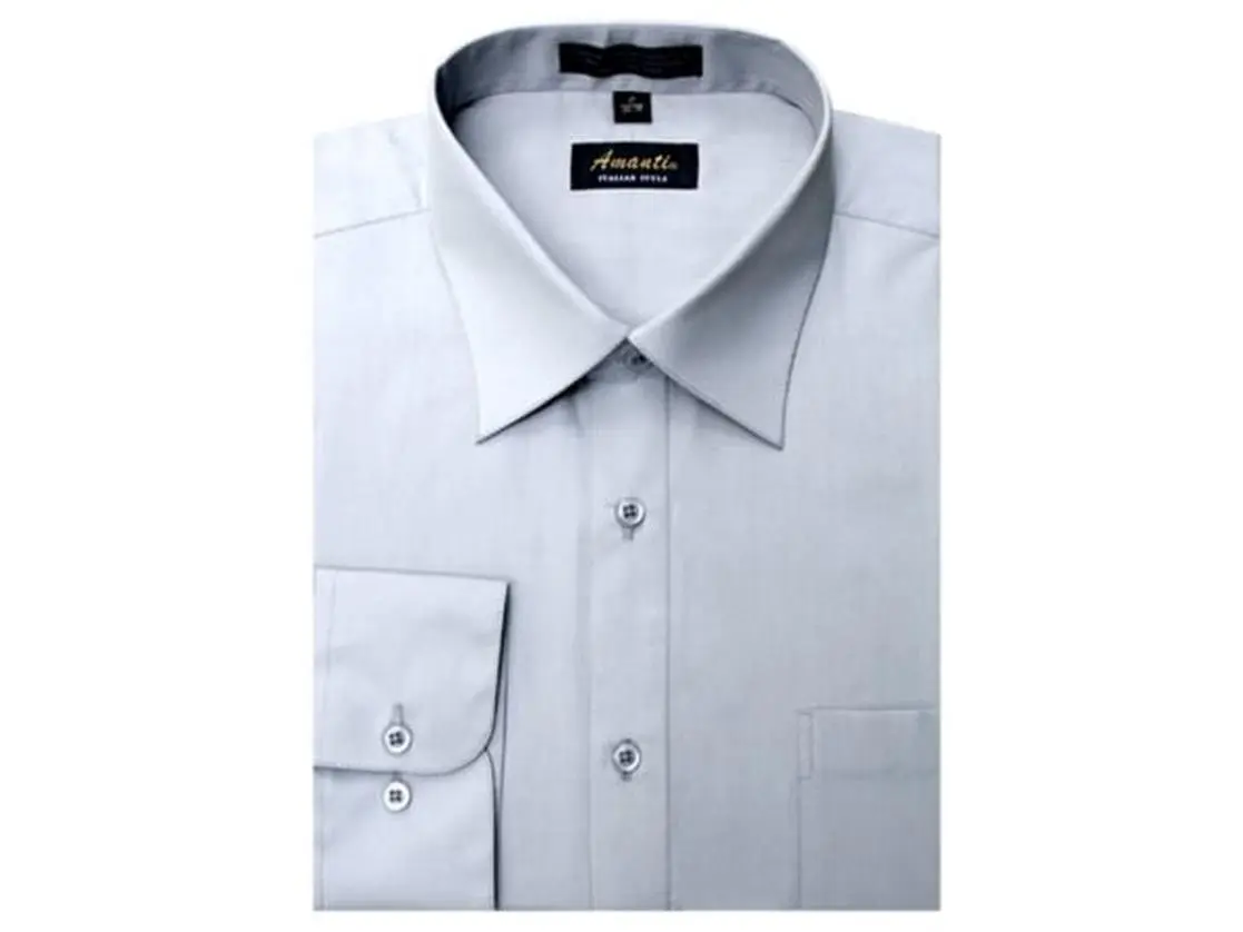 Amanti CL1010-17 1-2x36-37 Amanti Mens Wrinkle Free Silver Dress Shirt - Silver-17 1-2 x 36-37