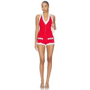 retrofete Jayde Knit Romper in Metall Geraniu & White