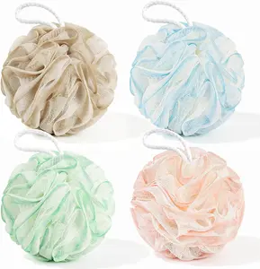 Loofah Sponge 4 Pack, Exfoliating Body Scrubber for Shower, Soft Bath Sponges with Hanging Loop  Yolaist