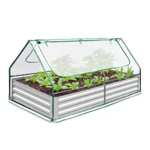 Garvee Raised Garden Bed with Greenhouse, Outdoor Galvanized Metal Planter Box Kit with 2 Large Screen Windows and 1 Pair of Gloves 6x3x3 FT 3-in-1 Gardening Set for Vegetable Flower Herb Succulent Clear