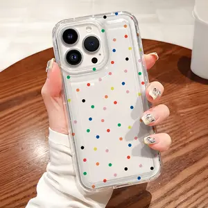 Round Dot Pattern Soft TPU Flexible Full-Body Airbag Shockproof Protection Phone Case,Clear Cover For iPhone 16 15 14 13 12 11 Pro Max Plus Xsmax Girl