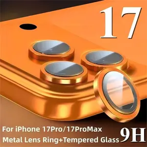 9h HD Aluminum Alloy Metal Ring Camera Protection Case, Scratch-Resistant Glass Film for iPhone 17/16/15/14/13/12/11 Pro Max Pro Plus Mini 16e 17air Smartphone Camera Accessories