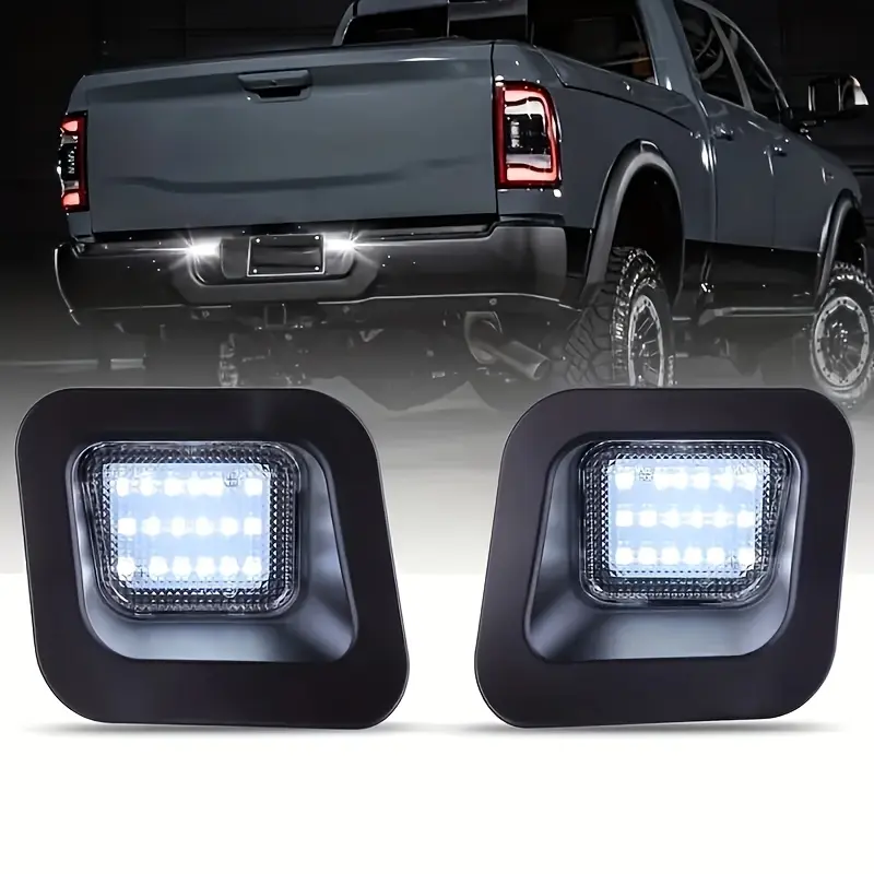 2pcs Third Gen Below 36V LED License Plate Rear Bumper Lights for 2003-2018 Dodge Ram 1500 2500 3500, Bright White LED Car Lights, Durable, Easy Installation, Visibility-Boosting Rectangular Truck Exterior Decoration Accessories, Below 36 Volts