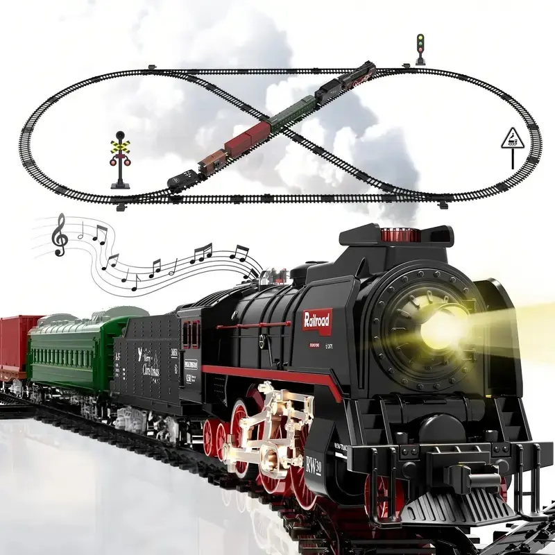 Vintage Train - Luxury Retro Model 3-Way Smoke Premium Track Authentic Sounds/Lights Collector's Delight Ideal for Train Fans Family Bonding Top Birthday/Special Gift Kids Gifts for 3-8+ Years. boys girl