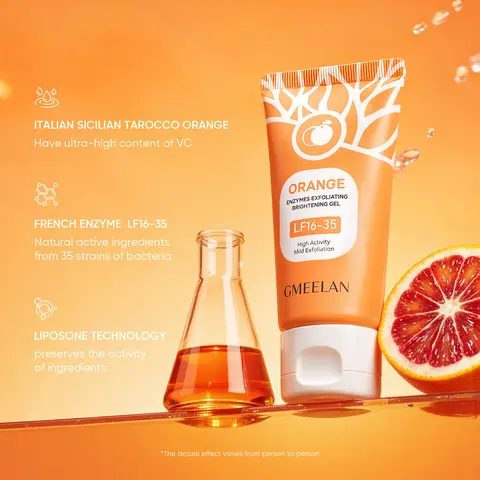 GMEELAN Enzyme-Based Exfoliating Gel - 50G Alcohol-Free Face Scrub Peel with Orange Enzymes, Orange Oil, Vitamin C, Brightening for Combination Skin, Contains Neither Harsh Additives, Exfoliates