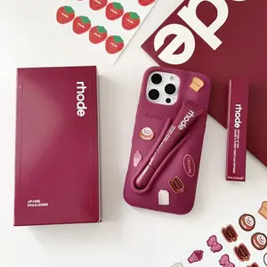 [Fullbox & Gift] Rhode Case With Box and Lip Gloss Set Silicone Case for iPhone 17 16 15 14 13 12 11 Pro Max Plus Lipstick Toast Espresso Ribbon Cover