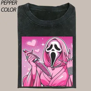 Pink Ghostface Horror Shirt, Cute Scary Movie Graphic Tee, Scream Mask Aesthetic T-Shirt, Creepy Cute Streetwear, TikTok Viral Gift for Horror Fans