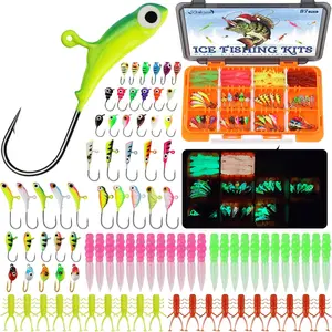 Ice Fishing Jigs Kit, Ice Fishing Lures Glow in The Dark Ice Jigs| Soft Baits Ice Fishing Jig Heads Walleye Crappie Jigs Set 87/93Pcs