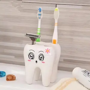 1pc Popular Cartoon Tooth-Shaped Countertop Toothbrush Holder, Plastic Freestanding Organizer, Multipurpose Bathroom Accessory for Daily Storage and Desk Pen Organization, Countertop Toothbrush Holders
