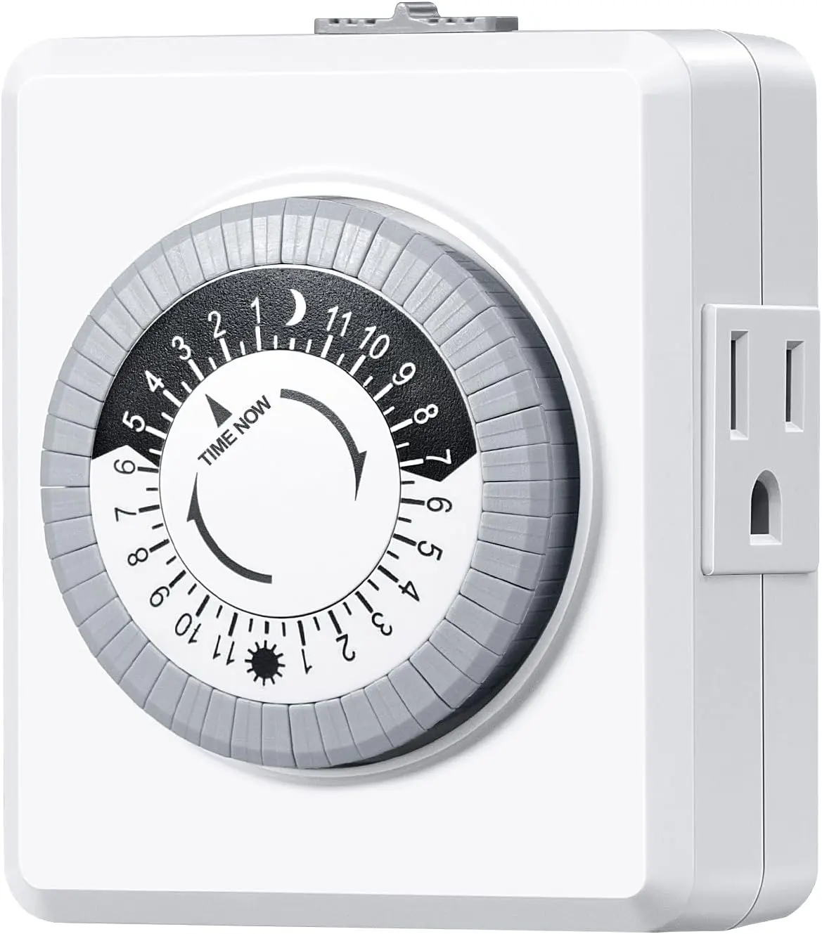 24 Hour Cycle Plug-in Mechanical Timer, Indoor Timer for Electrical Outlets, 30-Minute Intervals, Dual 3 Prong Outlets, 125V 15A for Christmas Lights, Room Lights, ETL Listed, 1 Pack