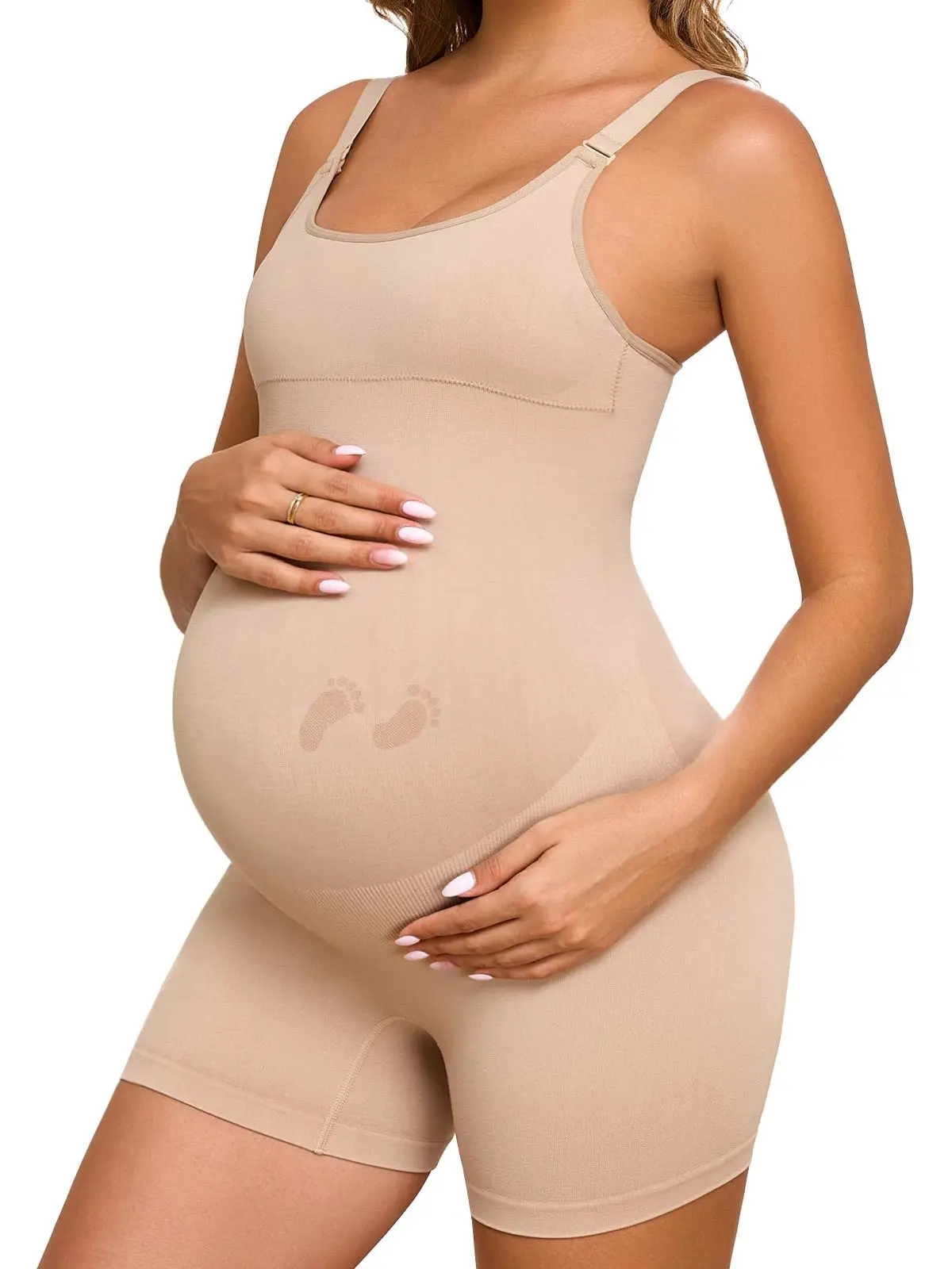 Y25D Women's Breathable Nylon-Elastane Blend Maternity Bodysuit - Sleeveless, Seamless, 4-Way Stretch, Moisture Wicking, Quick Dry, Butt Lift, Ideal Thickness, Full-Range Motion, 1*Black+1*Nude, for Work & Maternity Photoshoots, Do Not Dry Clean