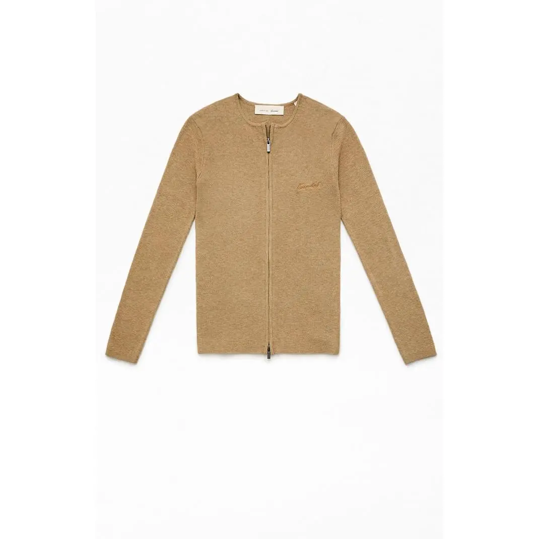 Fear of God ESSENTIALS Men's Women's Dune Signature Ribbed Knit Long Sleeve Zip Up Top