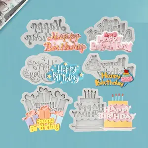 Set of 6 Happy Birthday Silicone Molds Birthday Alphabet Fondant Molds Letters Chocolate Molds For Birthday Party Cake Decorating Cupcake Topper Gum Paste Candy Polymer Clay