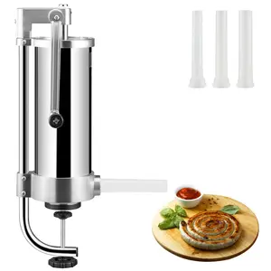 【fathersdaygift】VEVOR Sausage Stuffer, 5LBS/3L Capacity, 304 Stainless Steel Vertical Sausage Stuffer, Sausage Filling Machine with 3 Stuffing Tubes, Suction Base and Manual Crank for Household or Commercial Use Kitchen Meat