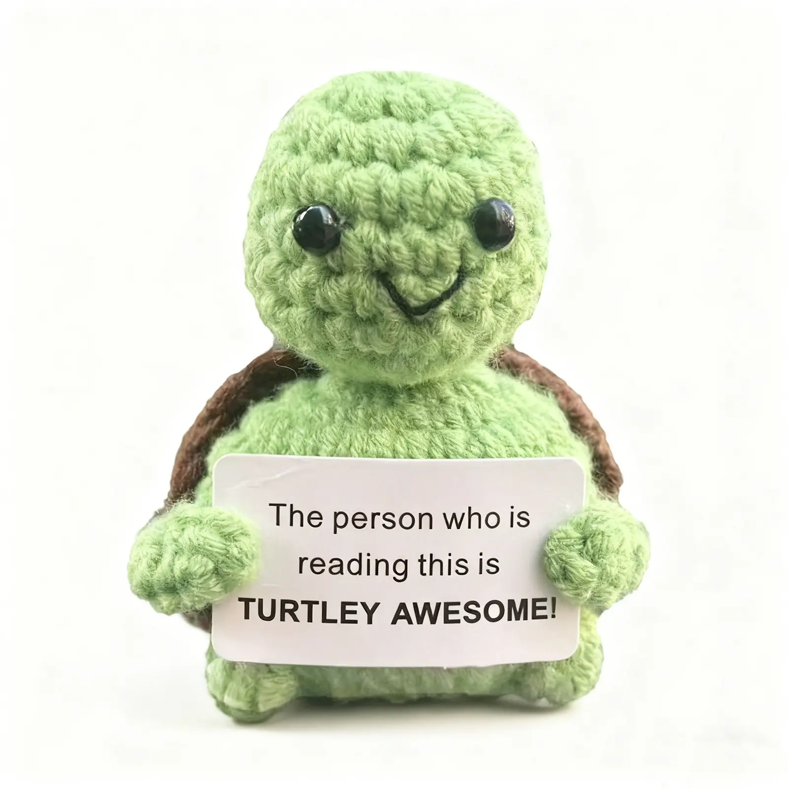 Handmade Crochet Amigurumi Turtle Plushie with "You Are Turtley Awesome!" Message | Cute & Inspirational Desk Decor | Unique Encouragement Stuffed Animal Gift for Friends, Kids, Office | Crochet Animals | 3.5-inch / 9cm