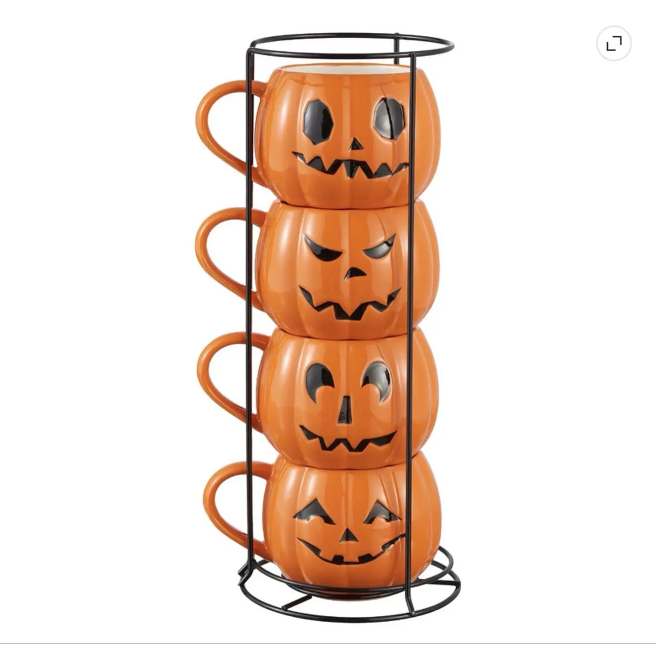 13-Ounce Halloween Orange Pumpkin Stoneware Stackable Mug Set with Iron Rack Cute and Spooky Coffee Mugs for Festive Season
