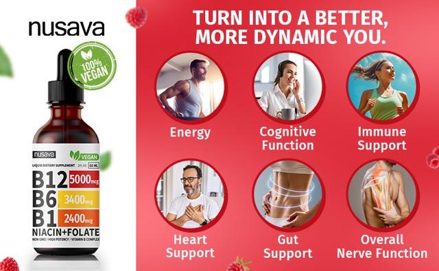 (4-Pack) Vitamin B12 Liquid Edible Supplement Drops with B6, B1, Niacin & Folate for Energy, Brain & Heart - Raspberry, & Strawberry 27,200 mcg per Serving, 4 fl Oz