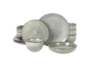 Gibson Elite Matisse 16 Piece Stoneware Dinnerware Set in Grey with Reactive Glaze