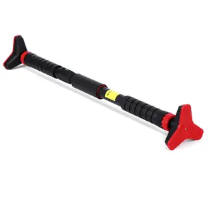 No-Drill Adjustable Doorway Pull Up Bar with Level Tool – Fits 27''-42'' Door Width, 440lbs Weight Capacity – Heavy-Duty Chin Up Trainer for Home Gym, Black & Red