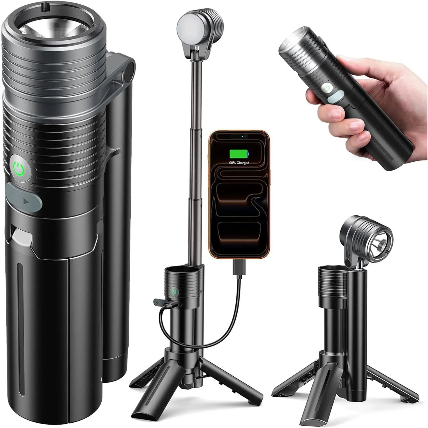 2-in-1 180° Flip Dual Lamp LED Flashlight, 8-Mode 4500mAh Type-C Waterproof Camp Light, Baby & Maternity Costume Jewelry Accessory for Outdoor Emergency Use, Teen Gift, No, Unisex, Handheld Light, Flip Mechanism, Dual Mode