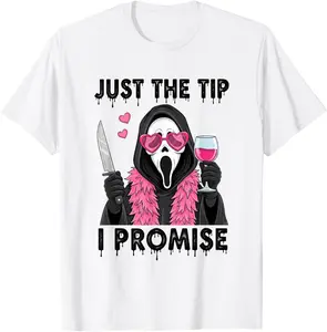 Men's Short-Sleeve Casual T-Shirt, Menswear Top with "Just The Tip I Promise" Funny Horror Graphic
