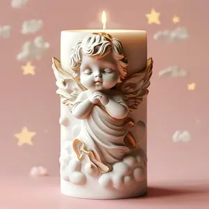 Angel Candle Mold with Winged Relief Design, Cloud Base Decoration Silicone Mould, Sacred Light Prayer Candle Maker, Candle Making, Holiday, Soap Molds