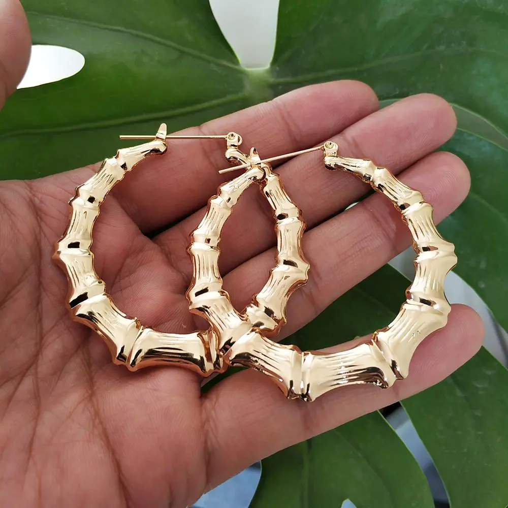 SoTrendy Bamboo Hoop Earrings Women Female Gold Silver Color Color Classic Jewelry