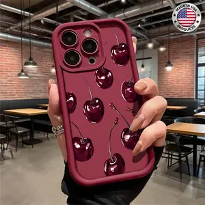 Cute Cherry Fruit Pattern Aesthetic Case for iPhone 17 16 15 14 Pro Max 13 12 11 XR XS Plus Air Slim Lightweight Shockproof Anti Drop Protective Durable TPU Cover