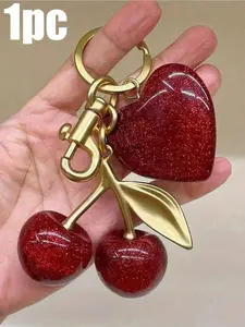 Chic Cherry Keychain With Sparkling Resin Pendant - Alloy C-Hook Closure For Women's Wallets & Bags Ideal Gift For Family Friends And Couples Valentine's Day Gift Backpack Decor Keychain For Bag Car Accessories For Women