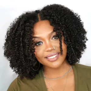 Hot Star Coily Curly 200% Density Glueless Lace Human Hair Wigs Afro Curly 6x5 Double Drawn Ready To Wear Kinky Curly Wig