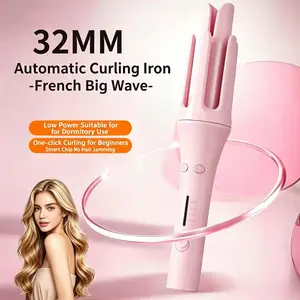 32MM 5-in-1 Automatic Hair Curler, One Button Rotating Curling Iron for French Big Waves, Low Wattage Safe for Dorm, Smart Anti-Tangle Hair Waver Styling Tool