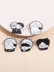 5pcs Jujutsu Kaisen Retro Single-Color Badges, Includes Yuji, Sukuna, Q-Bie Character Designs, Unique Characters, Anime Collectibles & Simple Style Accessories, Fushiguro Yuji, Pinback Buttons