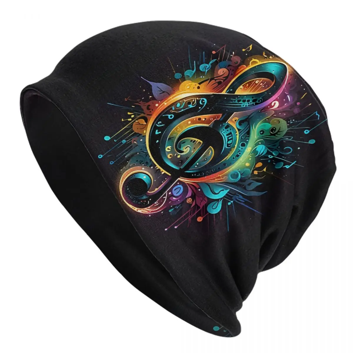 Men's & Women's Skull Cap Beanie Hats - Treble Clef & Sheet Music Print, Thin Slouchy Breathable Beanie, Chemo Cancer Headwear for Outfit Accessories, Polyester Mix, Unisex Wear, Casual, All Over Print, Elastane, All-Seasons, Comfy Sleep Cap, Do Not Dry C