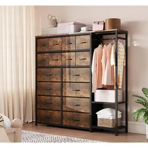 Garvee Dresser with 16 Drawers & Hanging Rod & Shelves, Fabric Storage Organizer for Bedroom, Closet, or Entryway