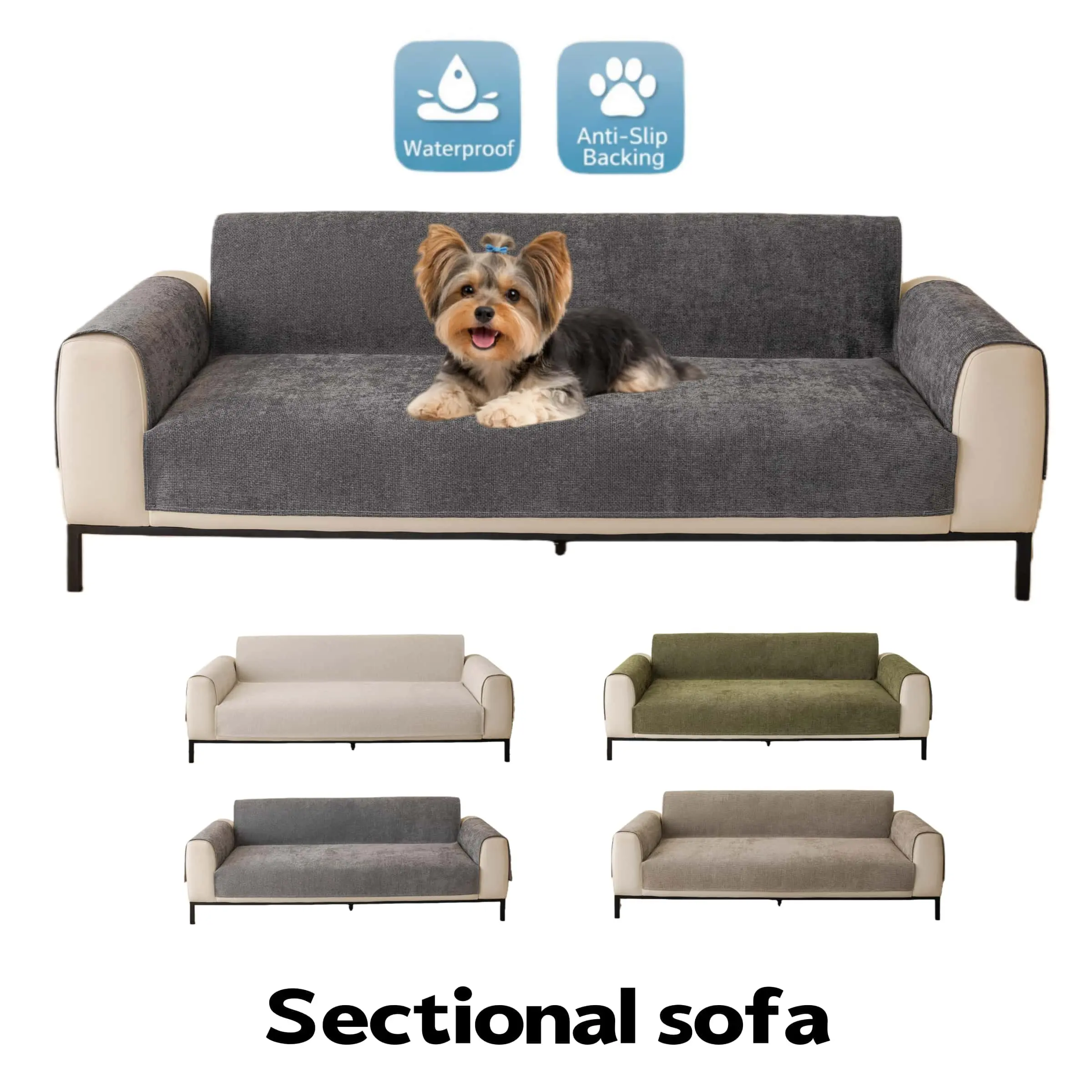 Waterproof One-Piece Sofa Cover 1PC, Non-Slip Anti-Slide Backing and Elastic Straps,Pet-Friendly Machine Washable Couch Cover for Sectional & Sofa, Sofa Slipcover, Washable Sofa Covers