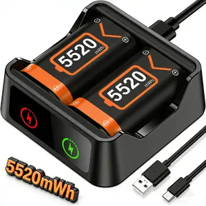 2 x 5520mWh Battery Pack Xbox Controller Battery Pack for Xbox Series X|S/Xbox One S/X/Elite, Xbox One Rechargeable Battery Pack with Fast Charger Station for Xbox Wireless Controller