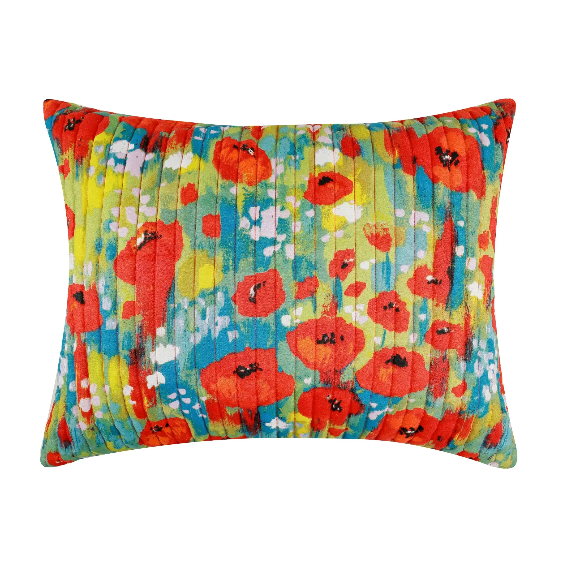 Greenland Home Fashions Poppies Sham – Standard Quilted Pillow Cover with Bold Red Floral Print, 100% Cotton, Nature-Inspired Design
