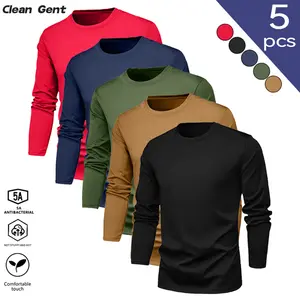 Clean Gent Men's Solid Color Long Sleeve T-Shirt, Regular Fit Casual Crew Neck Tee, Running Sports Gym Top, Suitable for Spring and Autumn Wear, Everyday Menswear