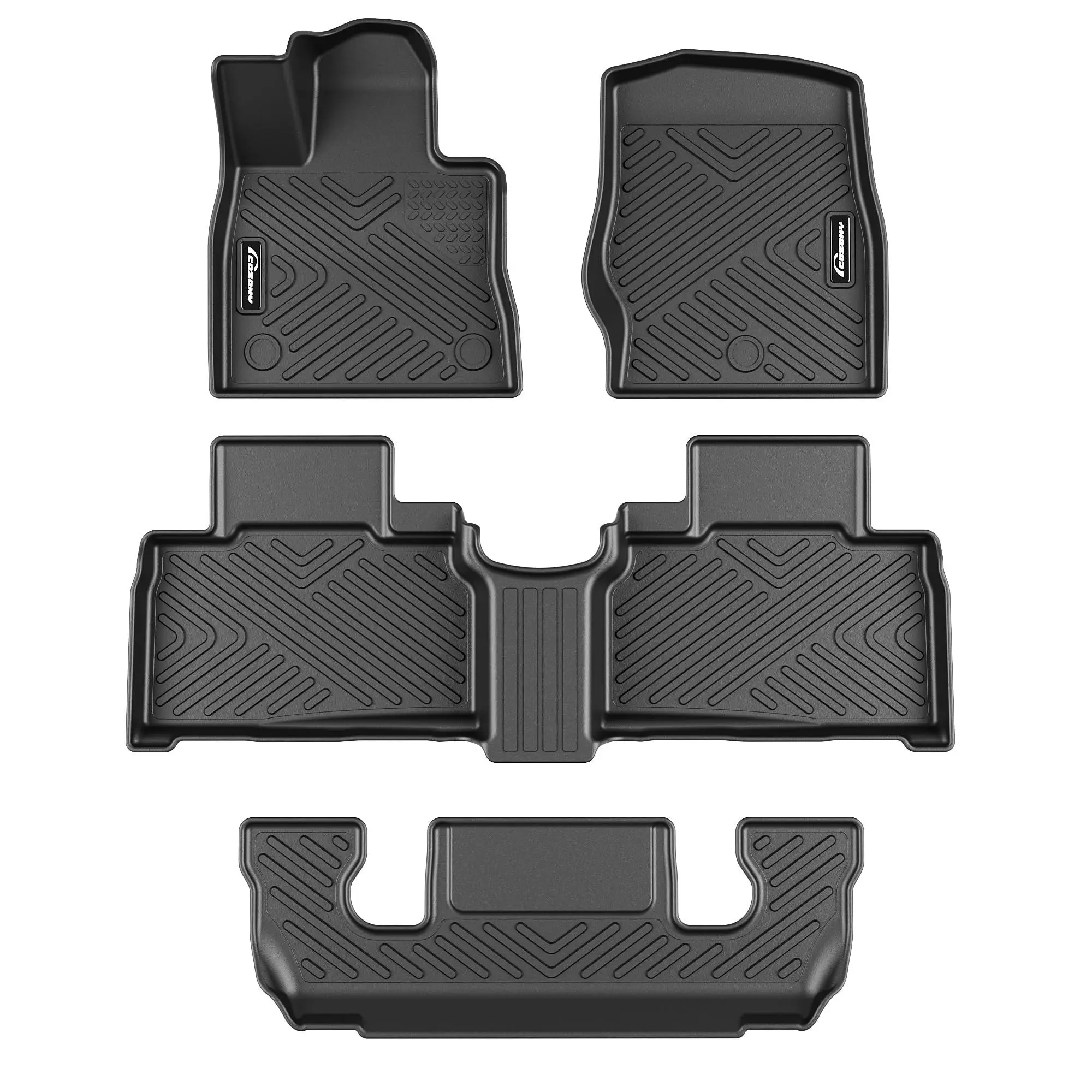 GARVEE Custom Fit Car Floor Mats 3-Row Set for 2020-2025 Ford Explorer 6 Passenger, Black TPE All-Weather Anti-Skid Laser Scanned Durable Liners, All-Seasons Car Accessory That Enhances Resale Value