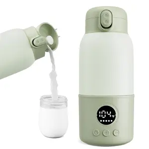 Portable USB Rechargeable Infant Baby Bottle Warmer - 2-Min Fast Heating, Stainless Steel, Digital Temperature Display, Leak-Proof Lid, Compact, for New Parents, Ideal for Travel & Daily Outdoor Use