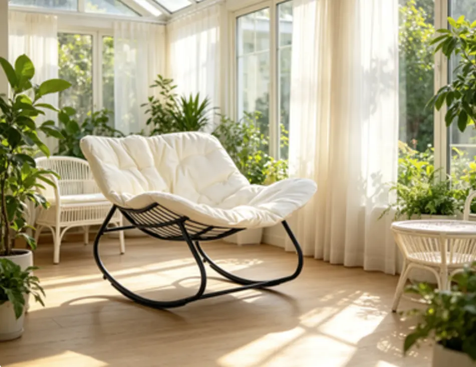 Oversized Comfy Padded Papasan Rocking Chair - Curved Metal Frame Leisure Rocker for Indoor & Outdoor Use, Papasan Chair