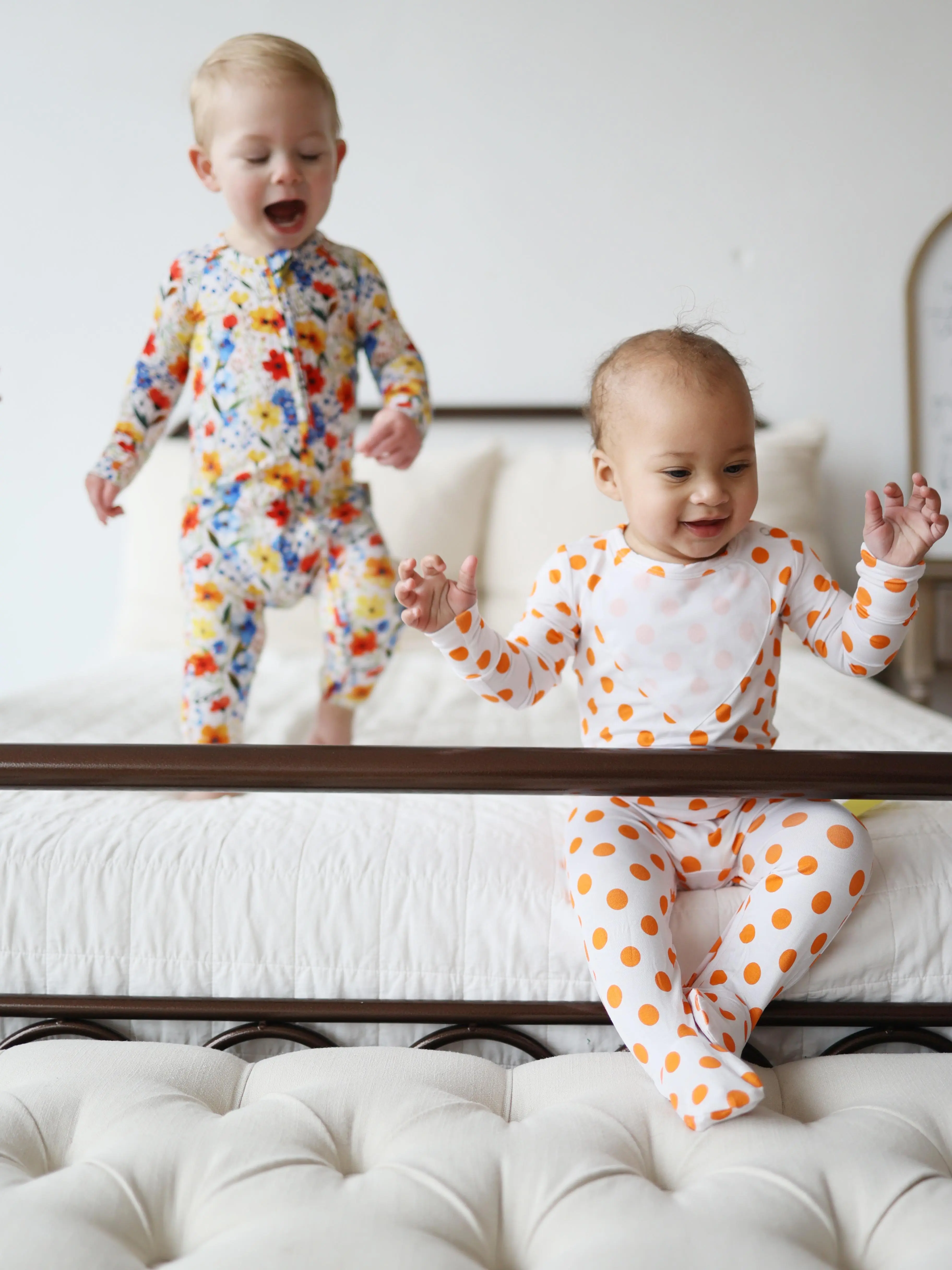 DryGuard Bamboo No-Mess Onesies Pajamas with Orange Polka Dots for Comfortable Wear US Edition Soft Bamboo Fabric & No-Mess Design Perfect for Everyday Wear or Sleepwear