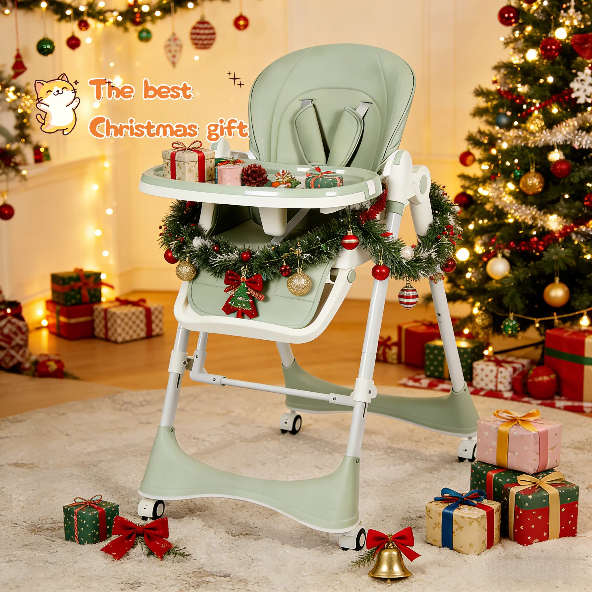 New High Chair & Cradle For Children's,Multifunctional 6 in 1 Adjustable High Chair with Removable 3-Position Adjustable Tray, stain resistant Stability Structure & 3-Point Safety Harness,Dining Room Furniture