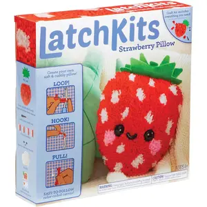 Strawberry Pillow Latch Hook Kits for Kids, Arts and Crafts Yarn Art, Kids Crafts Toys for Girls, Birthday Gift for Girls, Easy to Follow Pattern, Hook Included, Craft Kits for Ages 6+