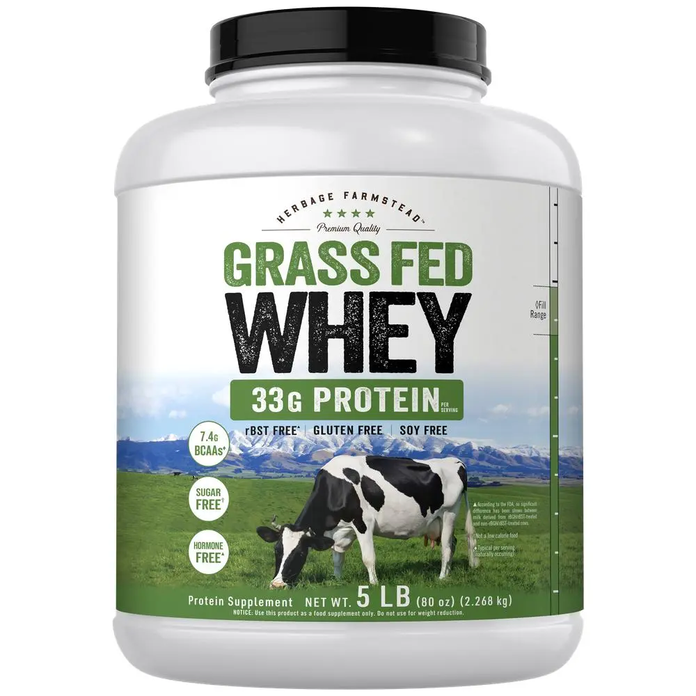 Carlyle Grass Fed Whey Protein Powder - 5lb (80 oz) - 33g of Protein Per Serving - Unflavored - Non-GMO Gluten Free Supplement - By Herbage Farmstead