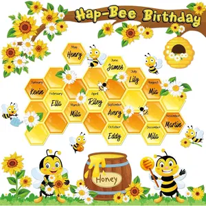 Pasimy Bee Bulletin Boards Decorations Bee Themed Classroom Decor Back to School Birthday Bulletin Board Set Yellow Sunflower Tree Motivational Cutouts Elementary Preschool Classroom Birthday Decor