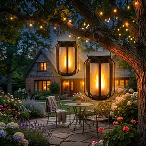Solar Lanterns Outdoor with Ultra-Real Flame, Flame Lamp Dual Charging (USB/Solar) & 4 Mode - Waterproof Decorative  Hanging/Table Lights for Yard Patio Garden Birthday Gifts for Women