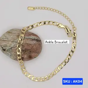 Ankle Bracelet Cuban link style  Adjustable 8.5 inches to 10.5 inches. ( 21 cm to 26 cm). Laminated Gold SKU AK04
