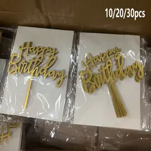 Birthday Cake Decoration Acrylic Plaques, Happy Birthday Modern Letter Pattern Mirror Surface, Durable Multi-Functional Party Supplies